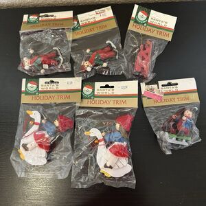 Santa’s World Vintage Lot Of Holiday Ornaments Wooden Ice Skater Sled Goose NOS